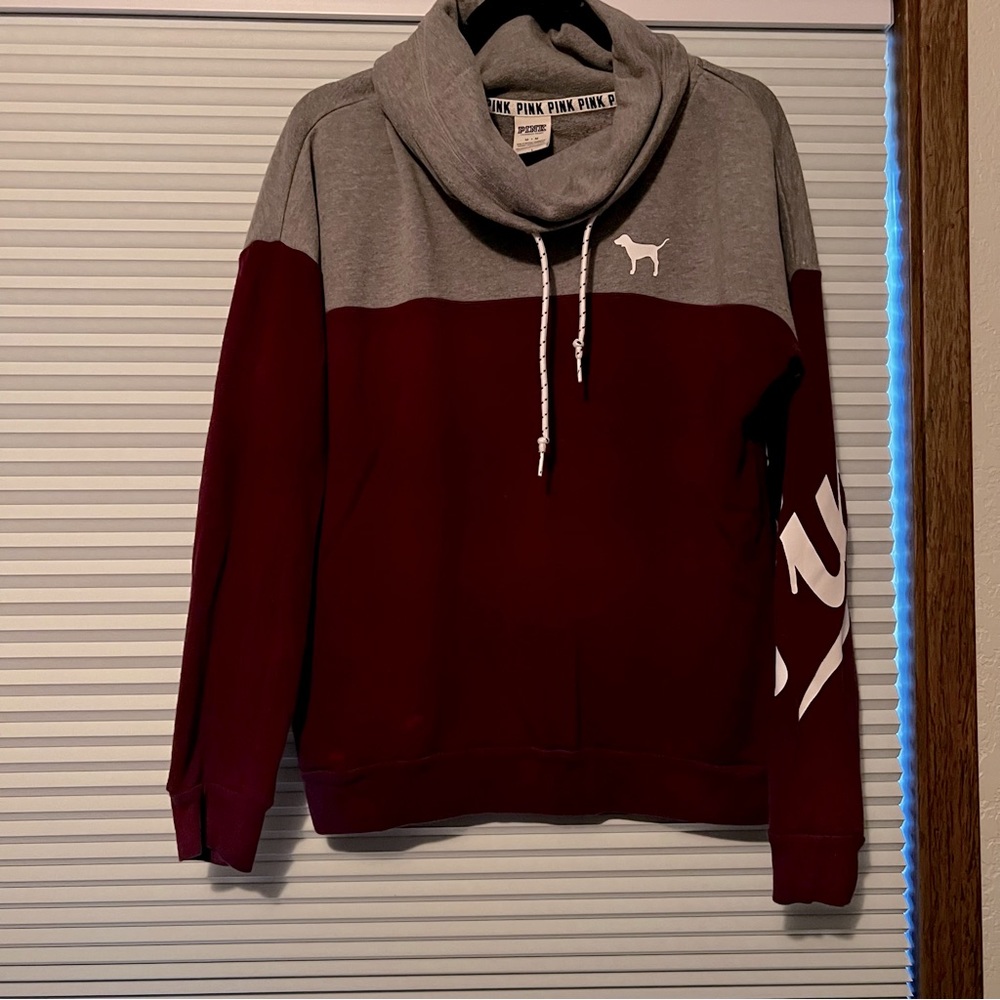 Pink cowl necked sweatshirt size M grey and burgundy